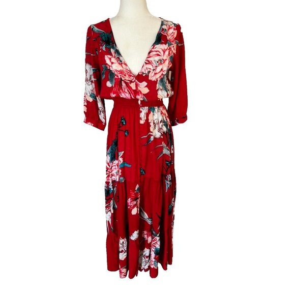 JAASE Maxi Dress Size Small Floral Rayon Smocked Waist Multi Button Down Boho - Picture 2 of 10